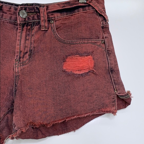 FREE PEOPLE Red Over Dye Classic Distressed Shorts - Picture 3 of 6